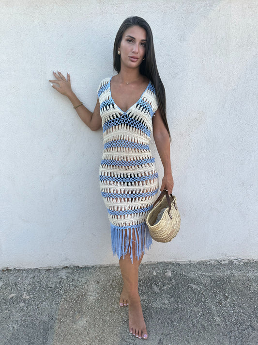 Robe plage crochet bleu