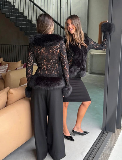 veste dentelle-fourrure