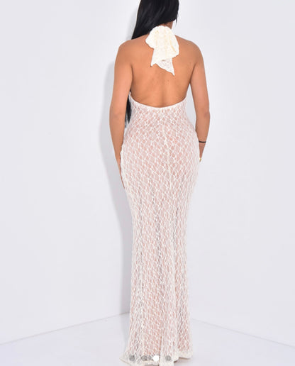 Robe longue en dentelle blanche