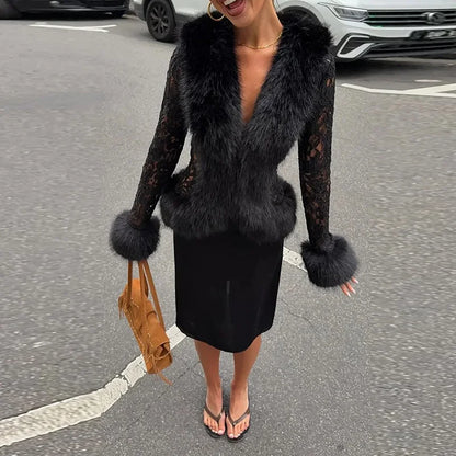 veste dentelle en fourrure