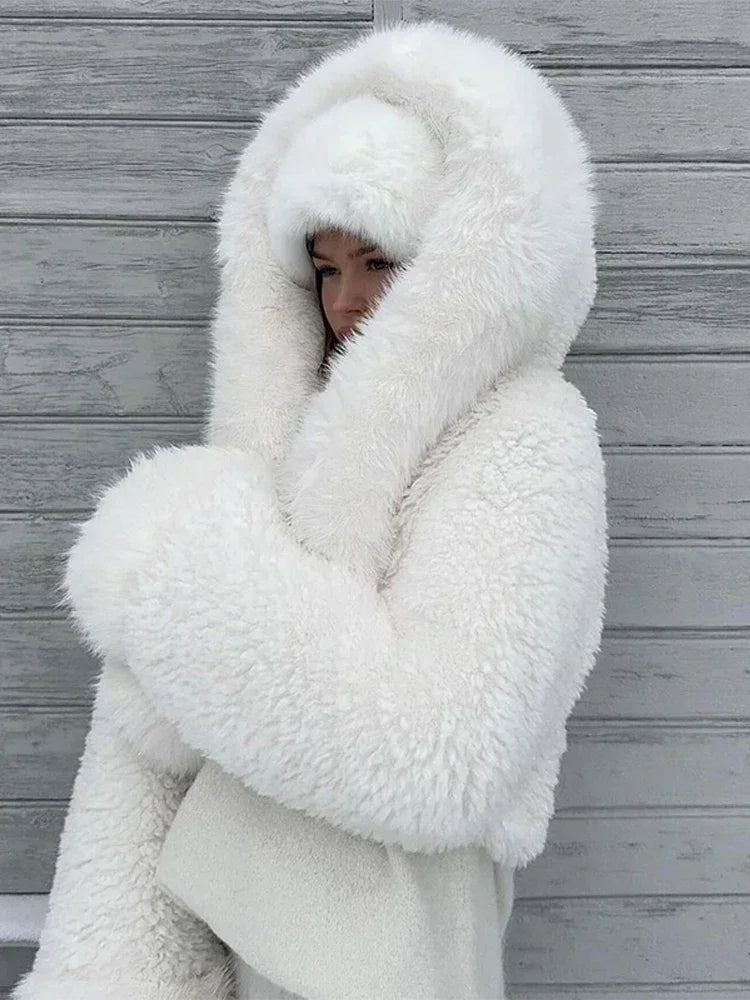 Manteau court Fausse Fourrure Blanc