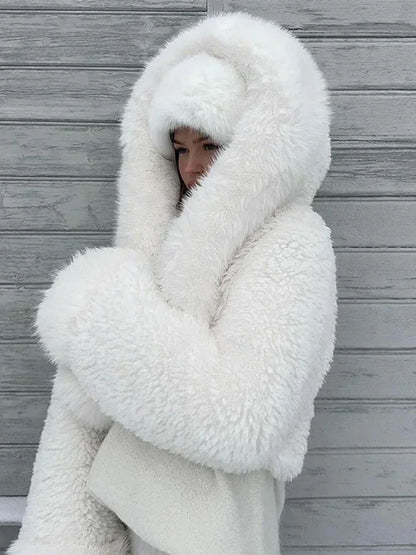 Manteau court Fausse Fourrure Blanc