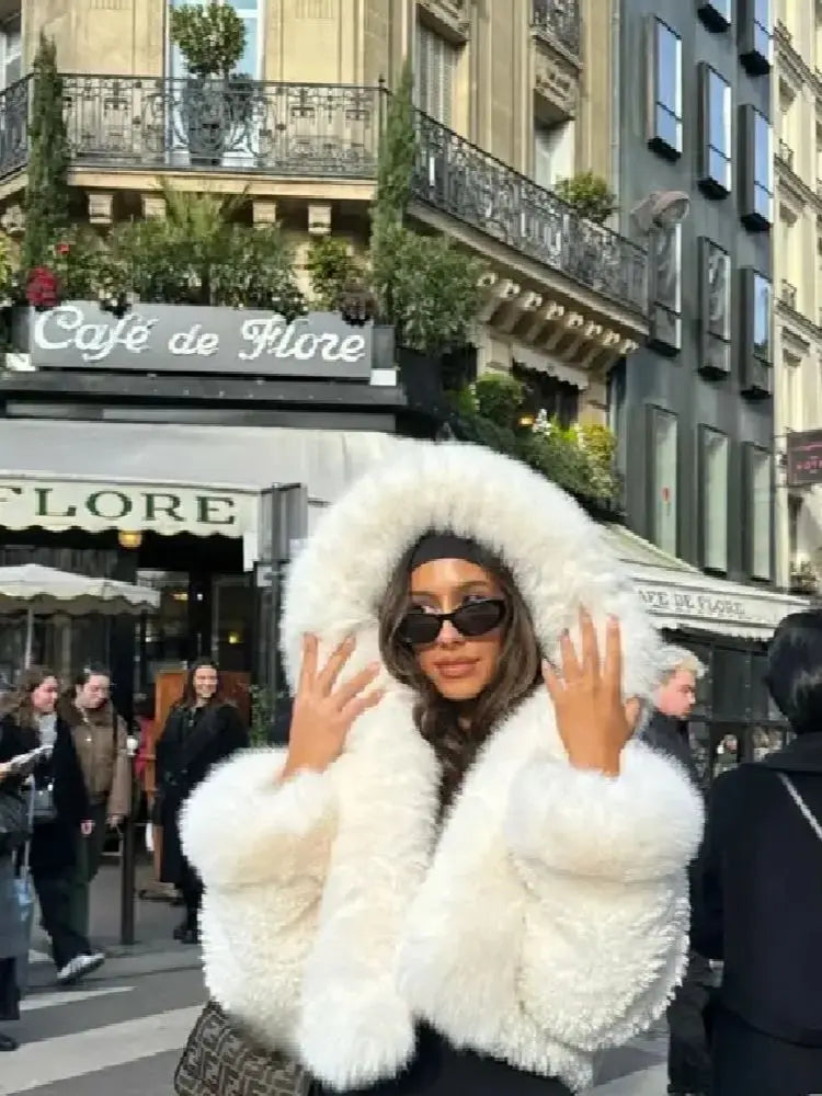 Manteau court Fausse Fourrure Blanc